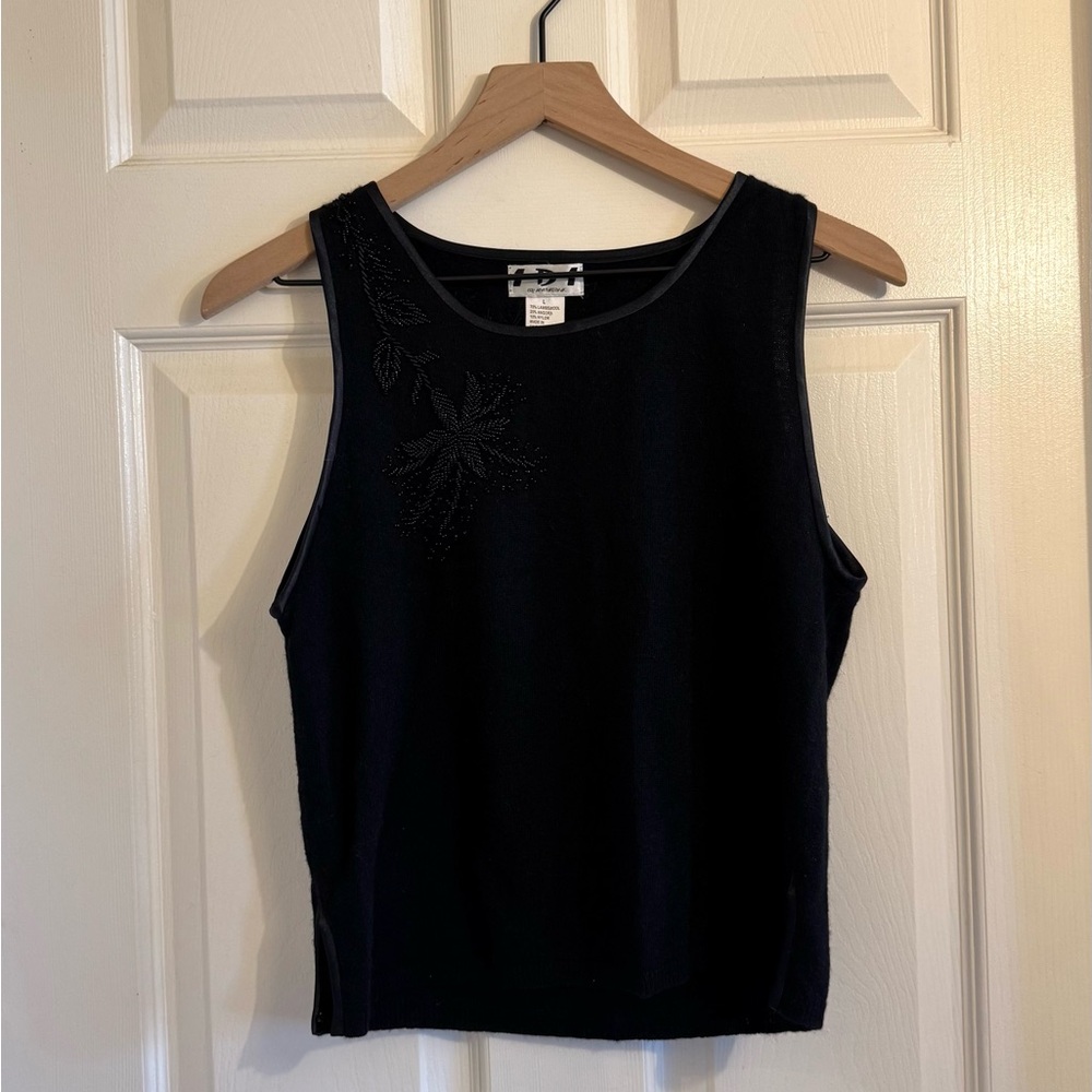 Vintage I Did It Matthew H Beaded Tank Top Large Black Lambswool Angora Top